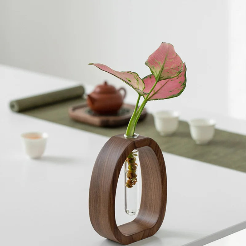 Solid Wood Flower Glass Plant