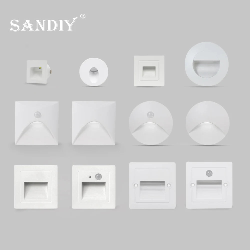 Stair Light White Wall Sconce Lamp Motion Sensor Step Lighting Fixture Round Square Nightlights Indoor&Outdoor