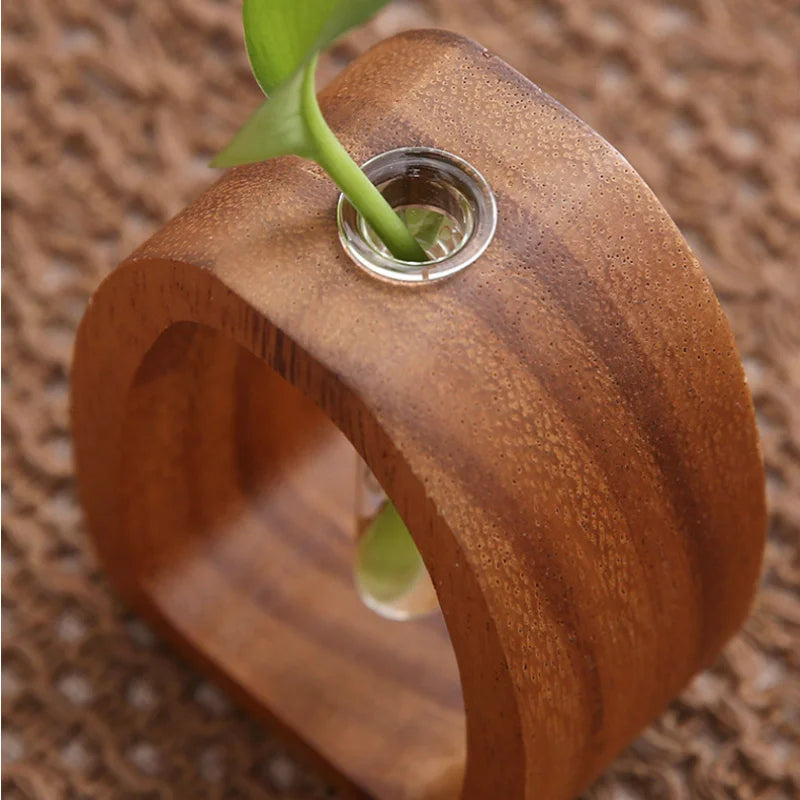 Solid Wood Flower Glass Plant