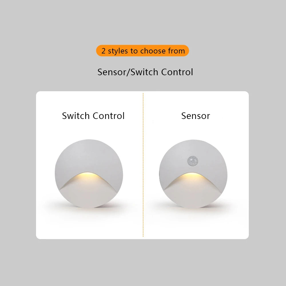 Stair Light White Wall Sconce Lamp Motion Sensor Step Lighting Fixture Round Square Nightlights Indoor&Outdoor