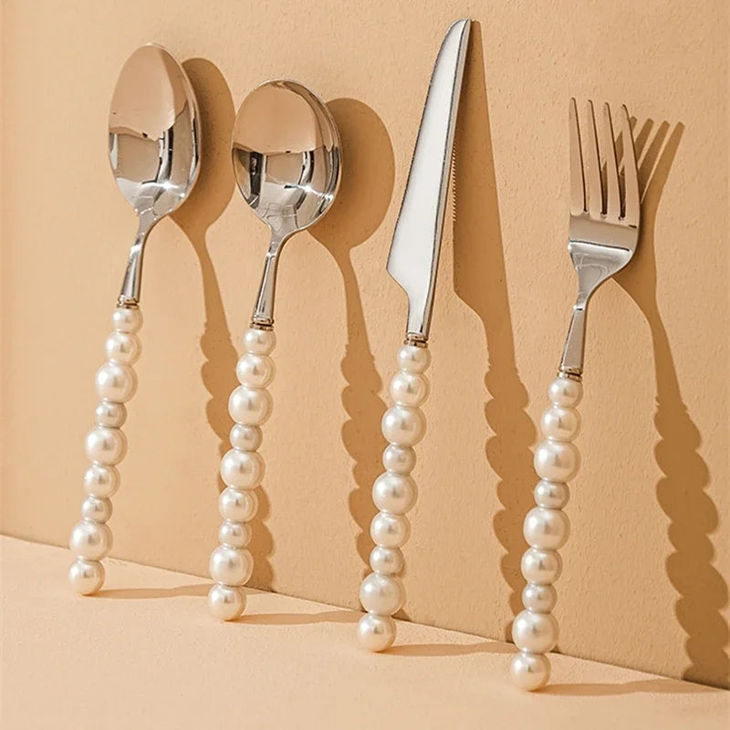 Wedding Diamond Inlaid Dinnerware Knife Fork Spoon Gift
