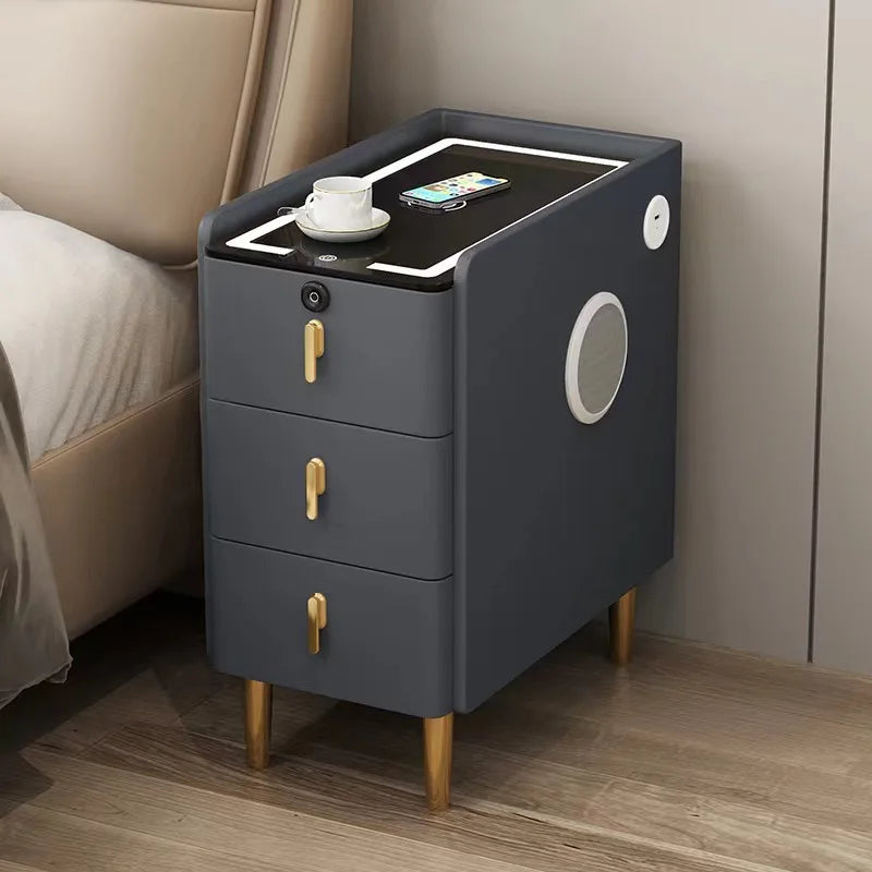 Style Intelligent Solid Wood Bedside Table Faux Leather 3 Drawers