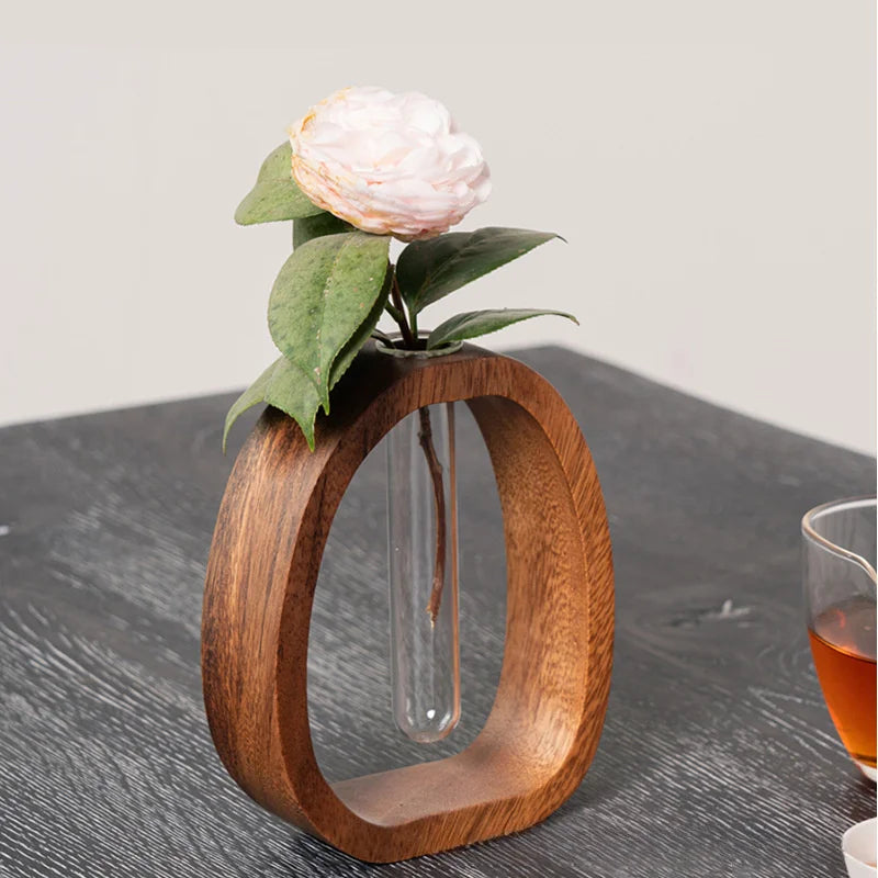 Solid Wood Flower Glass Plant