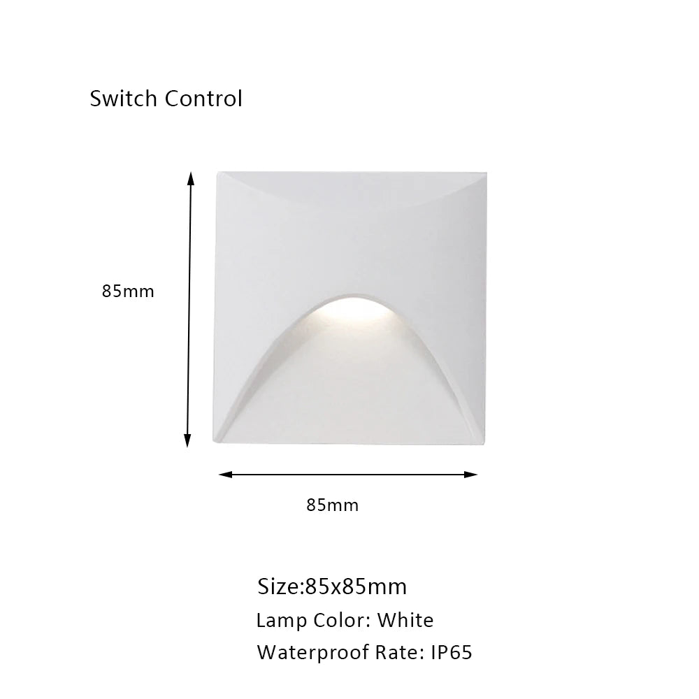Stair Light White Wall Sconce Lamp Motion Sensor Step Lighting Fixture Round Square Nightlights Indoor&Outdoor