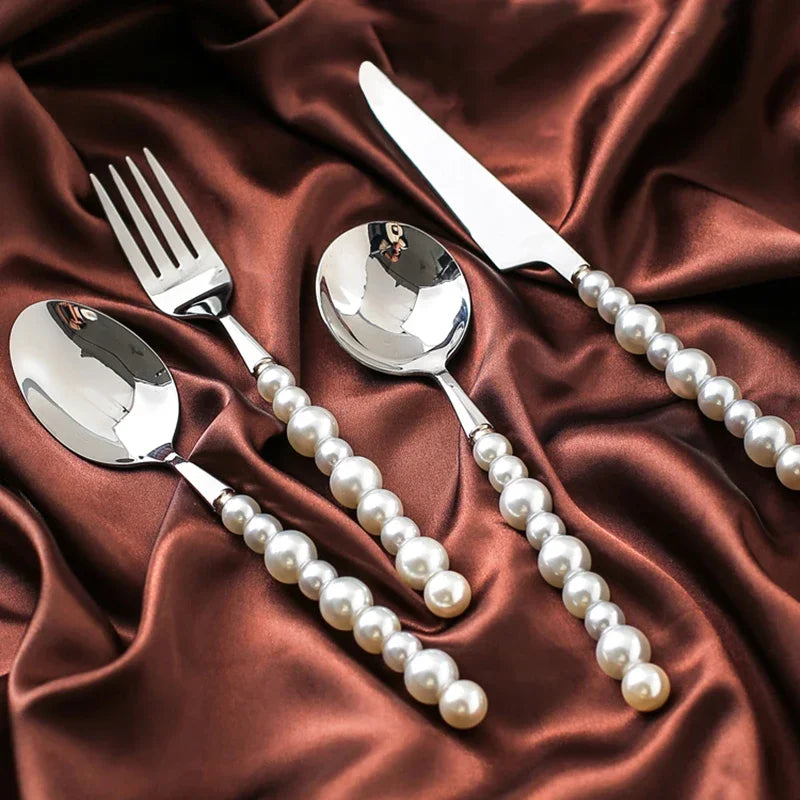Wedding Diamond Inlaid Dinnerware Knife Fork Spoon Gift