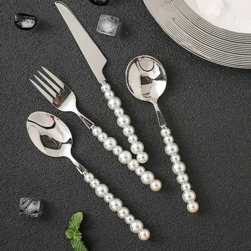Wedding Diamond Inlaid Dinnerware Knife Fork Spoon Gift