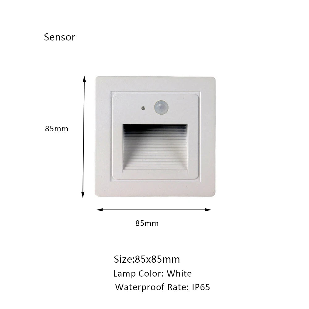 Stair Light White Wall Sconce Lamp Motion Sensor Step Lighting Fixture Round Square Nightlights Indoor&Outdoor