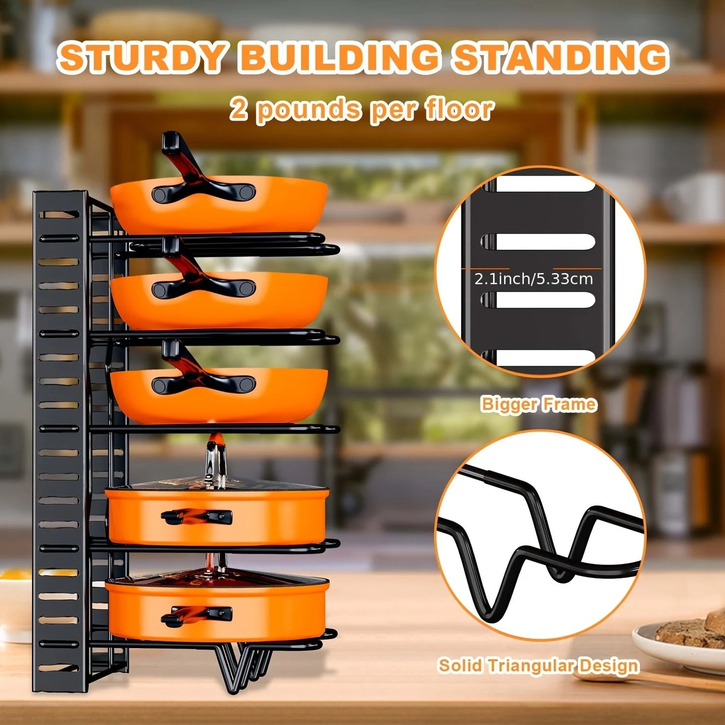 8-Tier Duty Pot Rack Organizer Durable Metal