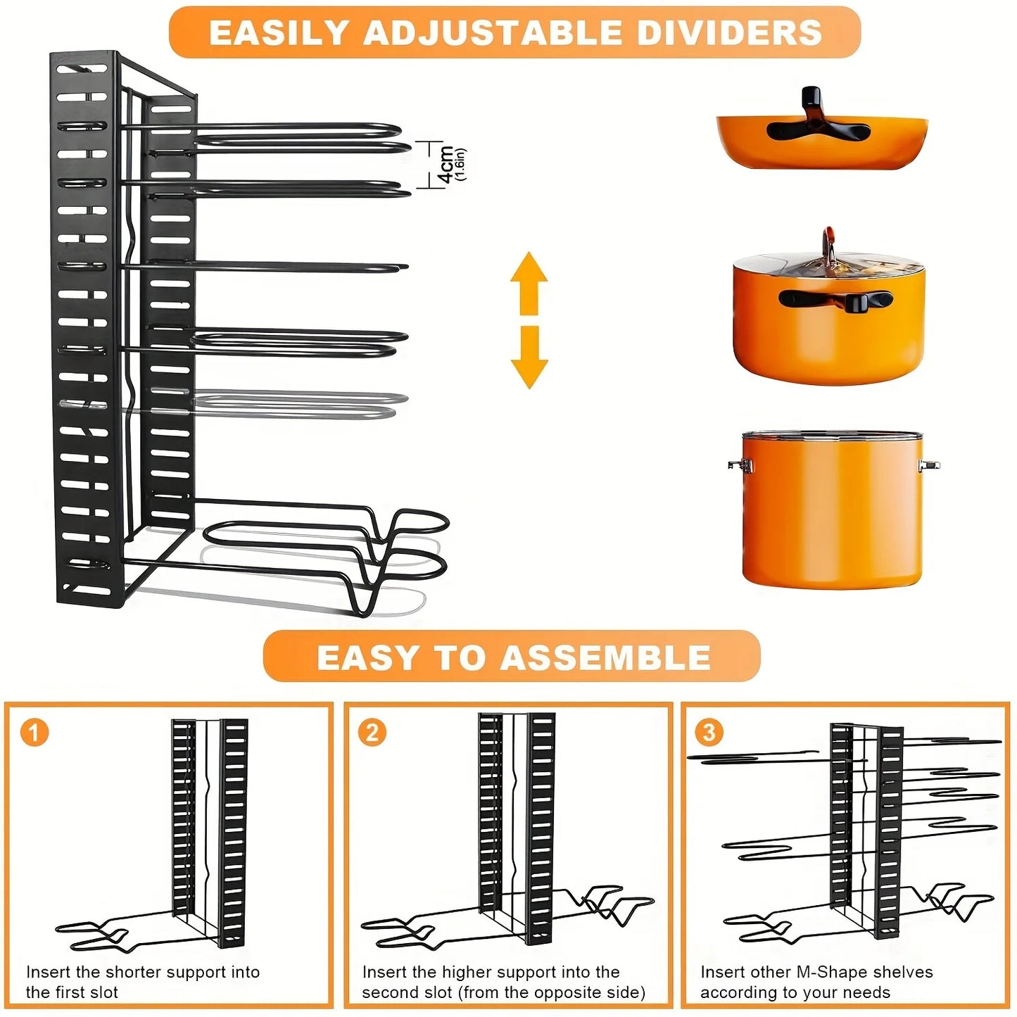 8-Tier Duty Pot Rack Organizer Durable Metal