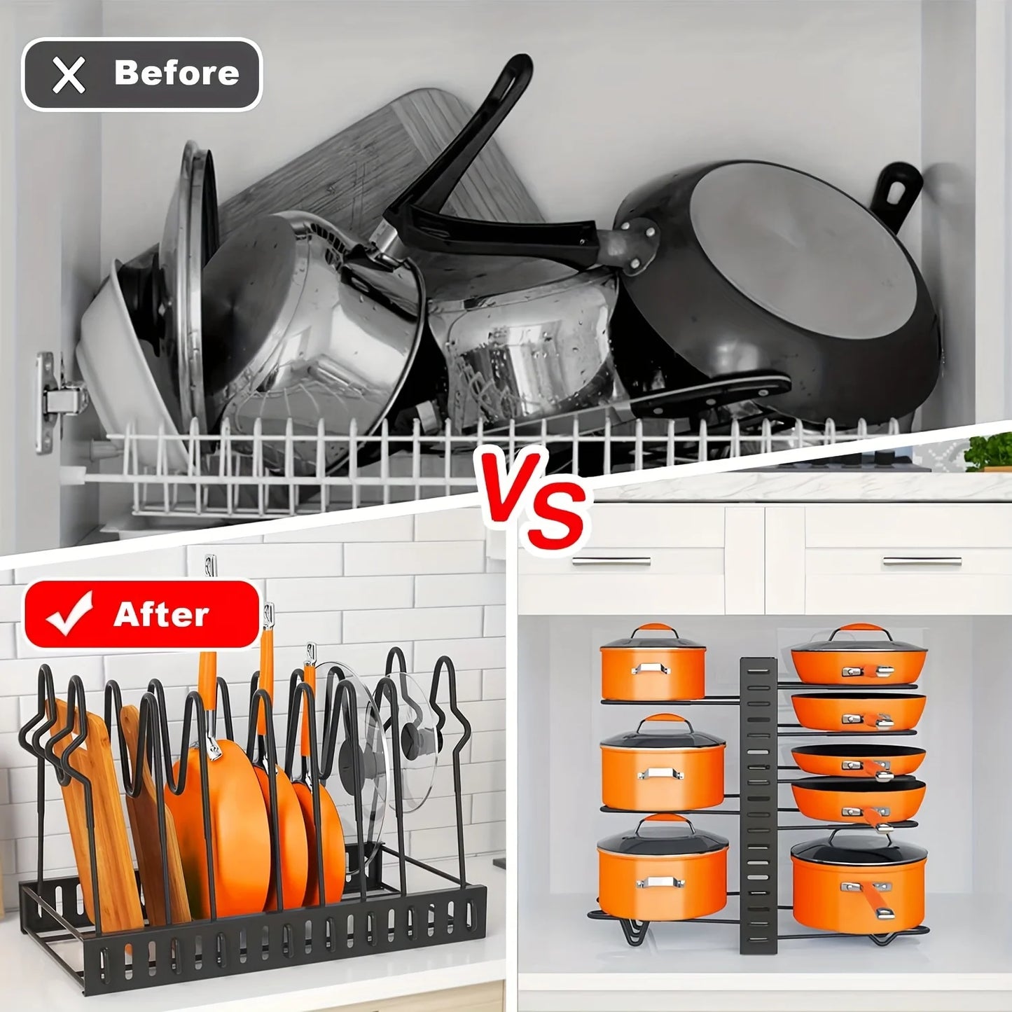 8-Tier Duty Pot Rack Organizer Durable Metal