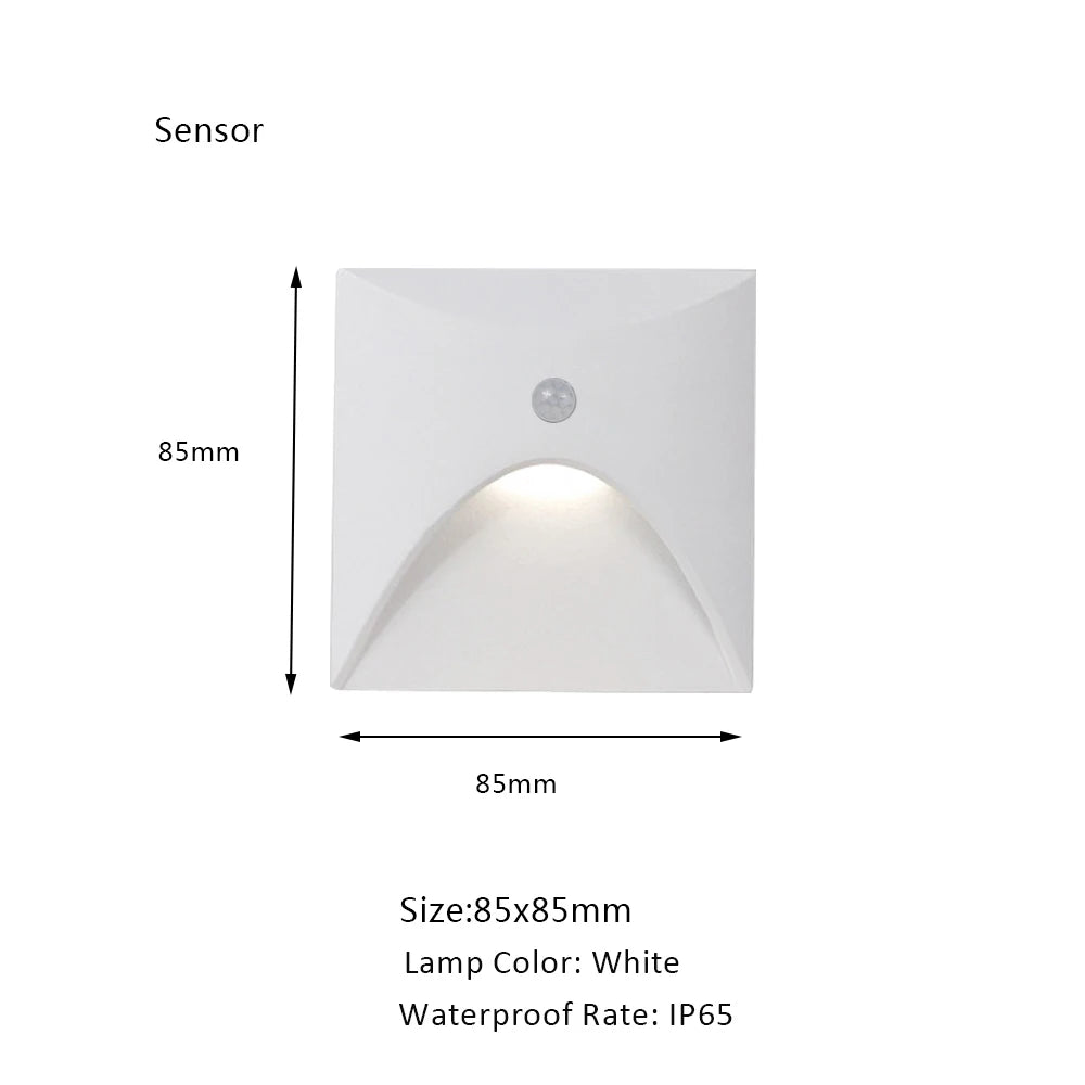 Stair Light White Wall Sconce Lamp Motion Sensor Step Lighting Fixture Round Square Nightlights Indoor&Outdoor
