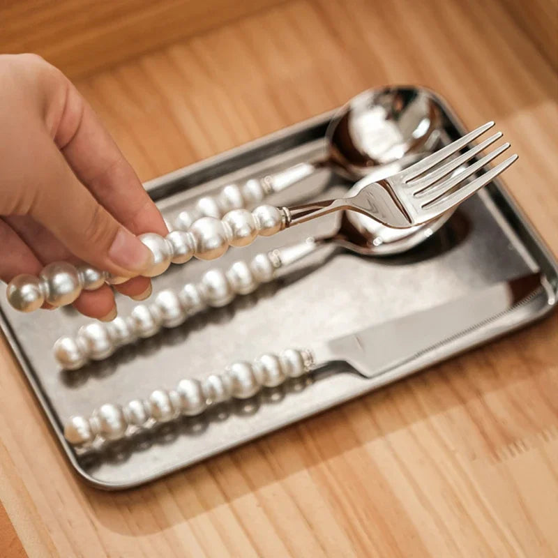 Wedding Diamond Inlaid Dinnerware Knife Fork Spoon Gift