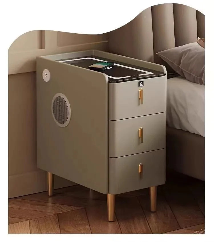Style Intelligent Solid Wood Bedside Table Faux Leather 3 Drawers