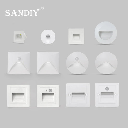 Stair Light White Wall Sconce Lamp Motion Sensor Step Lighting Fixture Round Square Nightlights Indoor&Outdoor