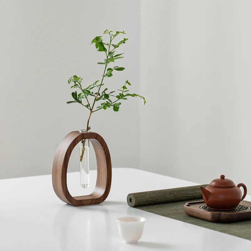 Solid Wood Flower Glass Plant