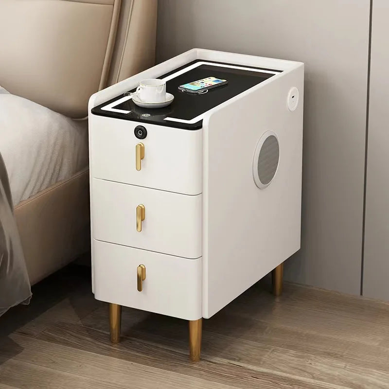 Style Intelligent Solid Wood Bedside Table Faux Leather 3 Drawers