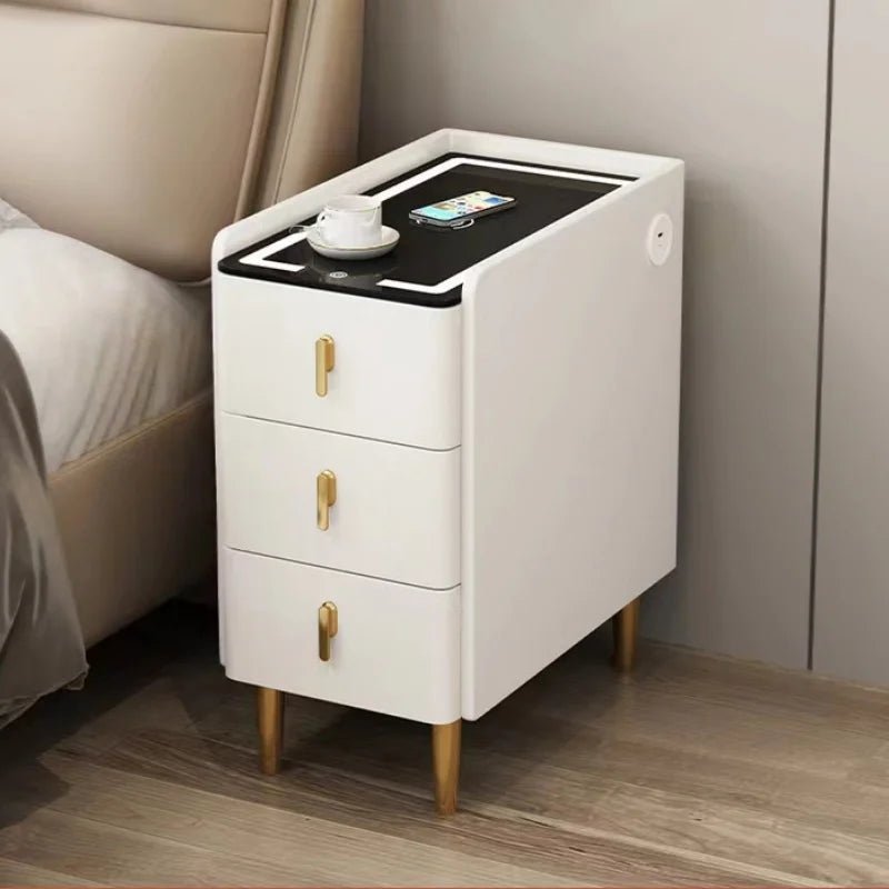 Style Intelligent Solid Wood Bedside Table Faux Leather 3 Drawers