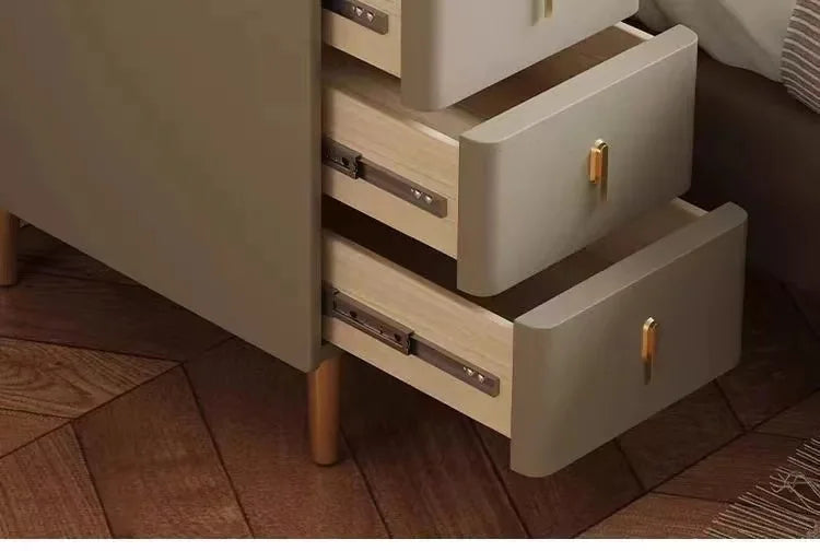 Style Intelligent Solid Wood Bedside Table Faux Leather 3 Drawers