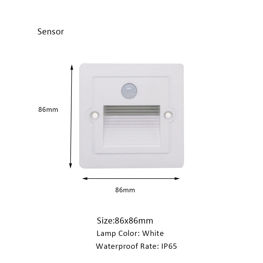 Stair Light White Wall Sconce Lamp Motion Sensor Step Lighting Fixture Round Square Nightlights Indoor&Outdoor