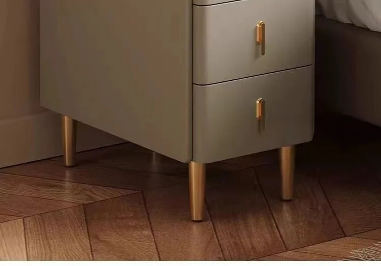 Style Intelligent Solid Wood Bedside Table Faux Leather 3 Drawers