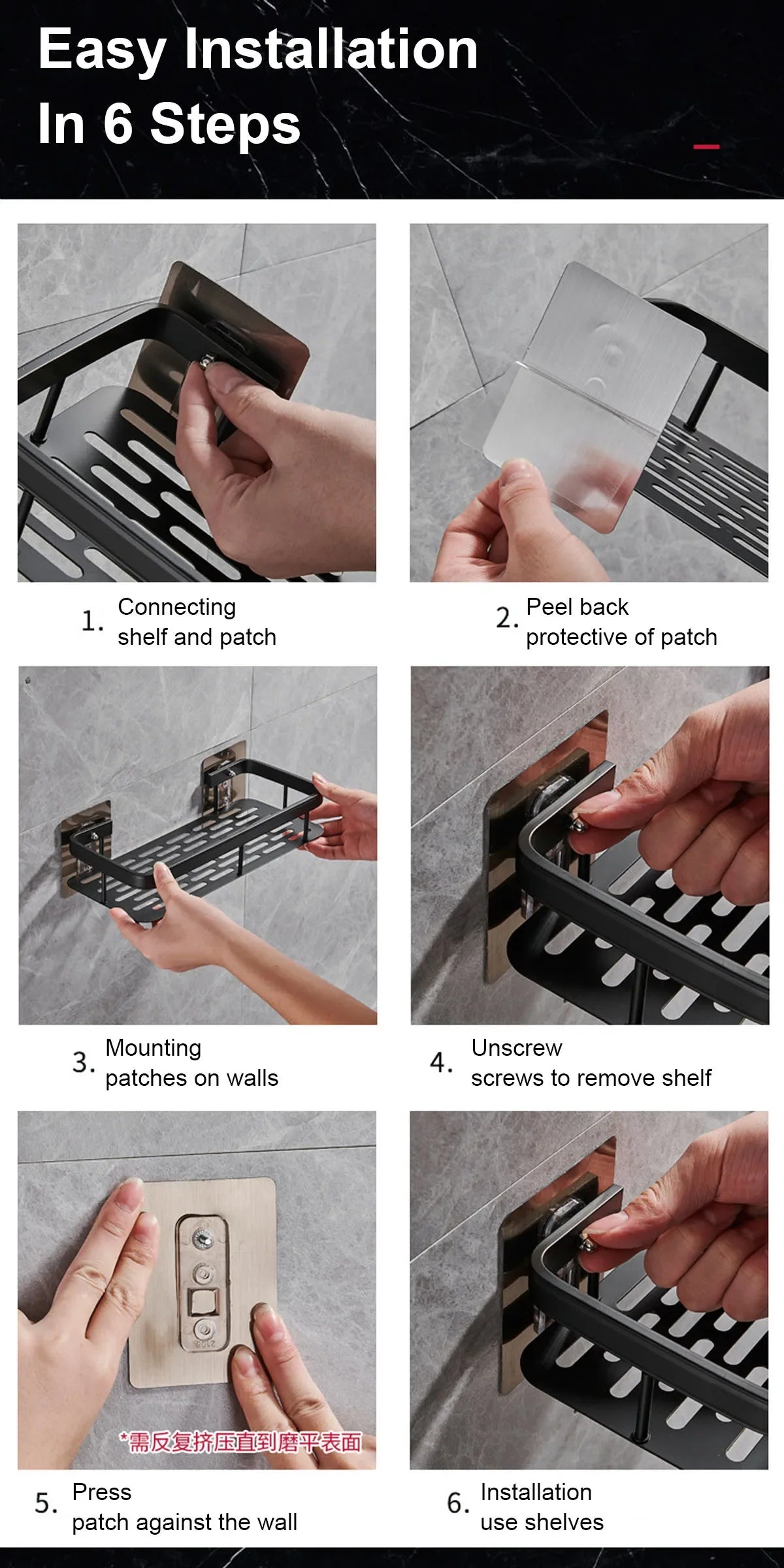 Bathroom Shelf No Drill Wall Mounted Shampoo Bottle Shower