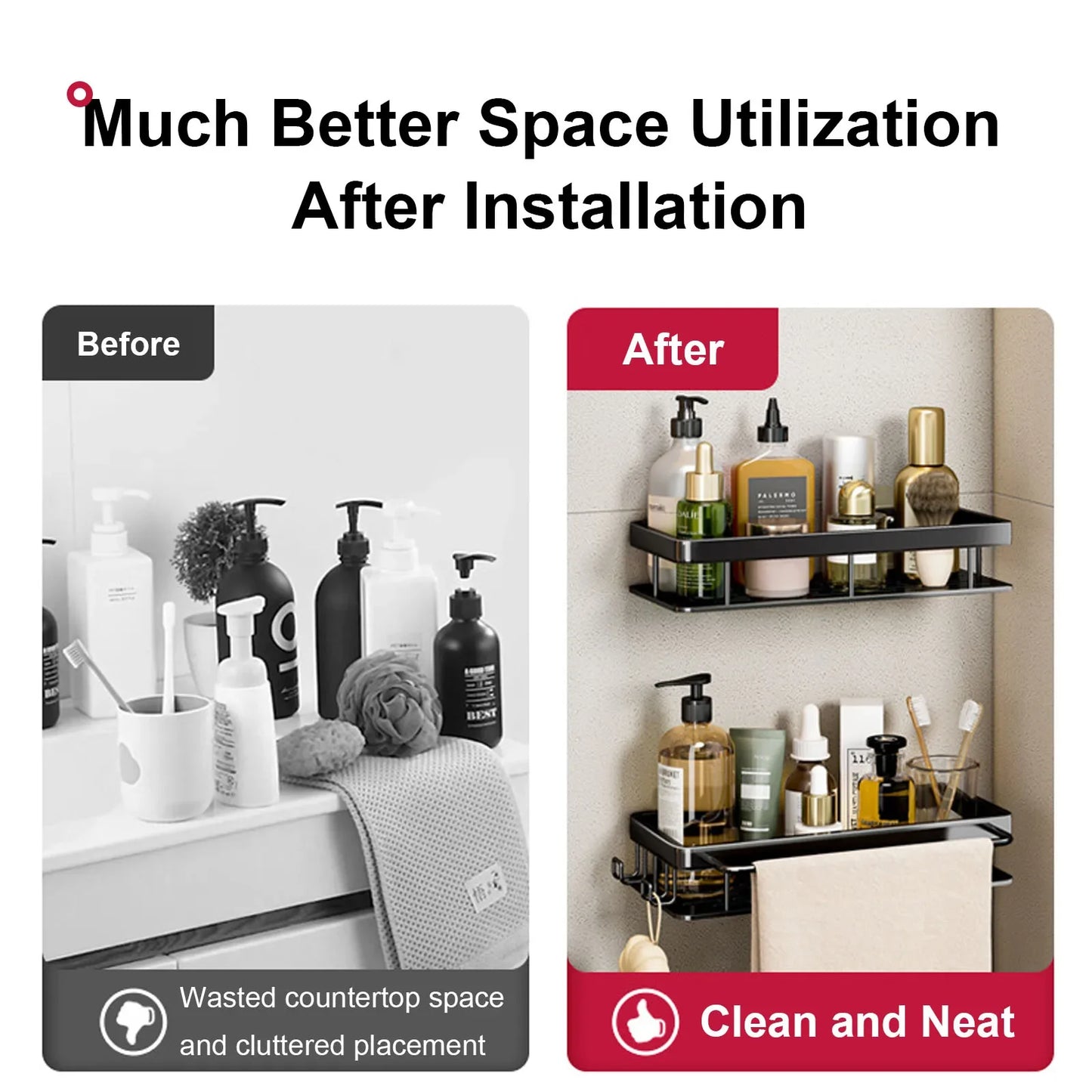 Bathroom Shelf No Drill Wall Mounted Shampoo Bottle Shower