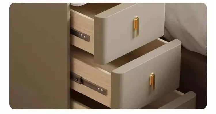Style Intelligent Solid Wood Bedside Table Faux Leather 3 Drawers