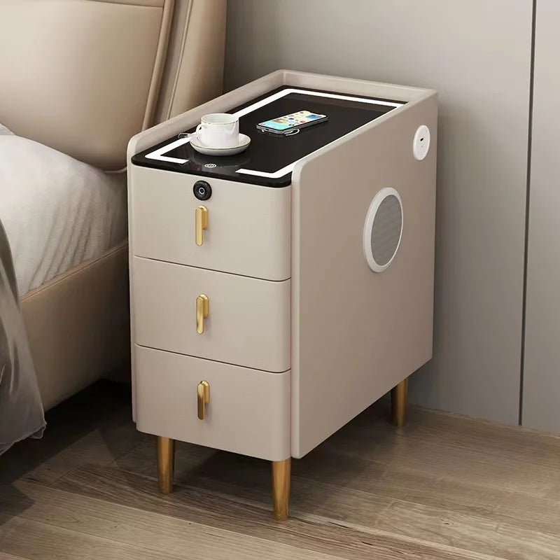 Style Intelligent Solid Wood Bedside Table Faux Leather 3 Drawers