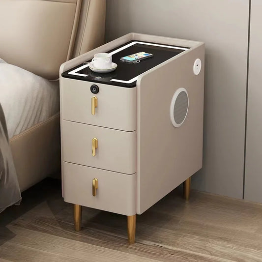 Style Intelligent Solid Wood Bedside Table Faux Leather 3 Drawers