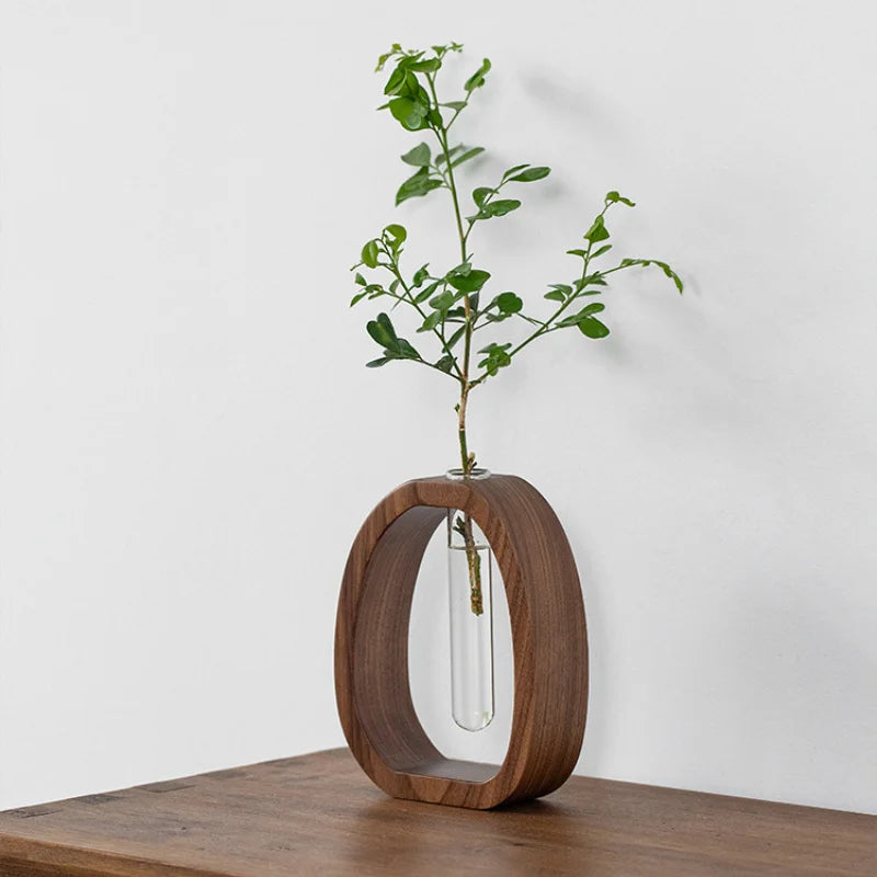 Solid Wood Flower Glass Plant