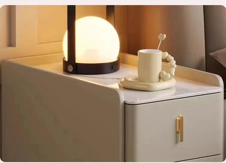 Style Intelligent Solid Wood Bedside Table Faux Leather 3 Drawers