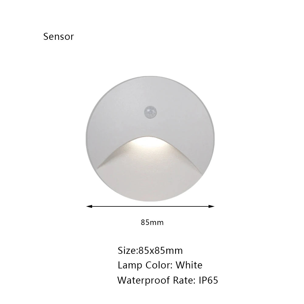 Stair Light White Wall Sconce Lamp Motion Sensor Step Lighting Fixture Round Square Nightlights Indoor&Outdoor