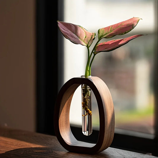 Solid Wood Flower Glass Plant