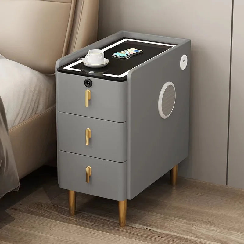 Style Intelligent Solid Wood Bedside Table Faux Leather 3 Drawers